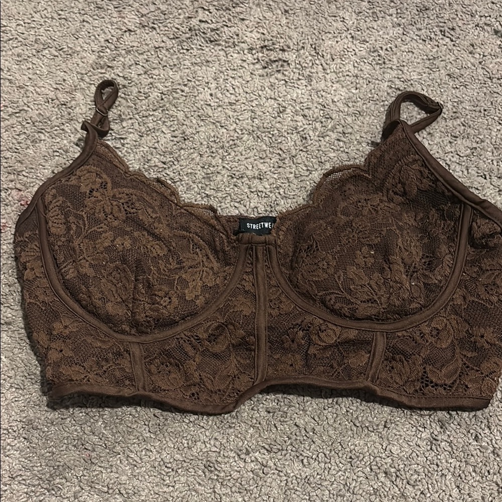 Streetwear Society Brown Lace Full-Coverage Bra